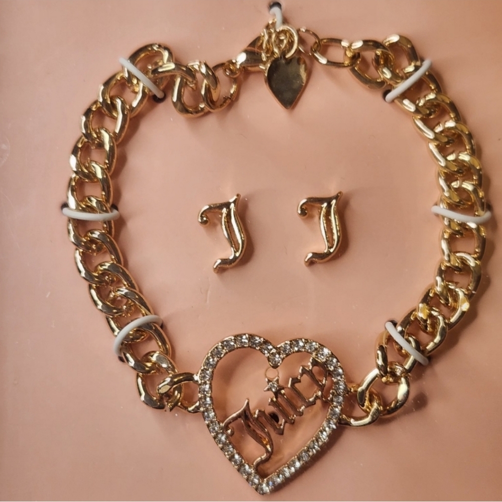 Juicy Couture Gold Heart Bracelet and Earrings Set